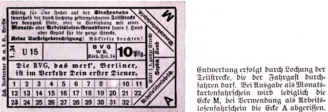 Entwertung (1934) Teilstreckenfahrschein