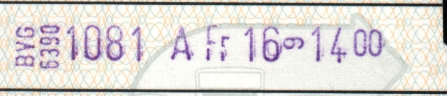 BVG-Entwerter 6390 der Linie 10 an der Haltestelle 81 Richtung A am Freitag der 16. Woche des  Jahres 1989 um 14 Uhr