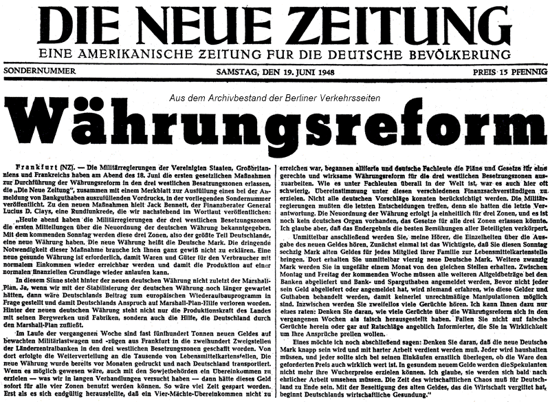 Die Neue Zeitung 19.6.1948 zur Whrungsreform