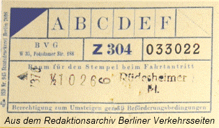 Einzelfahrschein aus dem Bereich U-Bahn West (1946)