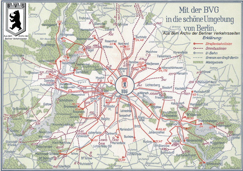 Linienkarte BVG (1937): Umland- und Ausflugsverkehr