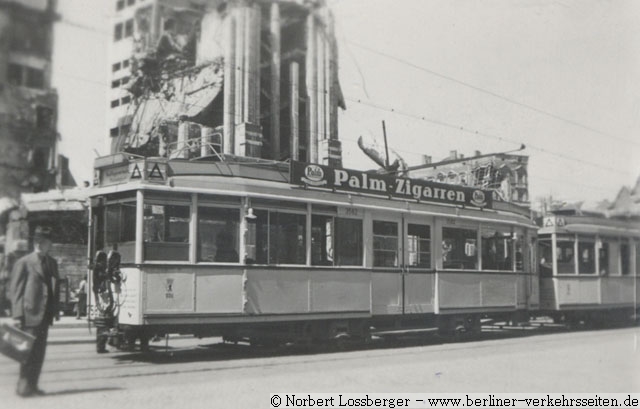 Straenbahn Sonderlinie "Dreieck" von Neuklln (Hermannplatz) ber Sdstern - Yorckstr. - Grunewaldstr. - Wilmersdorfer Str. - Kantstr. - Reichskanzlerplatz nach Pichelsdorf (21.5.1950)