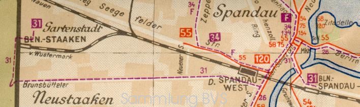 Ausschnitt aus dem Liniennetz der BVG 1939 mit der Linie A31 