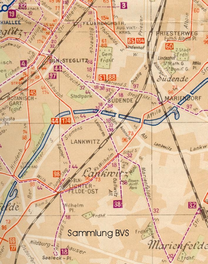 Kartenausschnitt Linie A32 aus Liniennetzplan der BVG im Jahr 1939