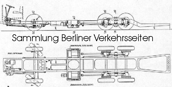 Zeichnung des 3-achsigen Fahrgestells der Wagen