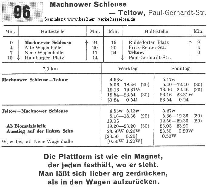 Teltow Fahrplan Sommer 1960