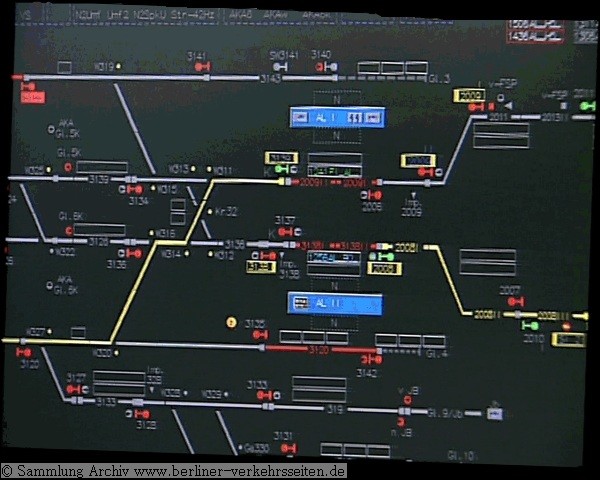 Monitorbild LISI-Stellwerk Ausschnitt Stellwerksbereich Alexanderplatz, Linie E (Al)
