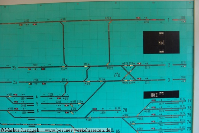 Ausschnitt Stelltisch: Gleise 71 bis 77 und Bahnsteige