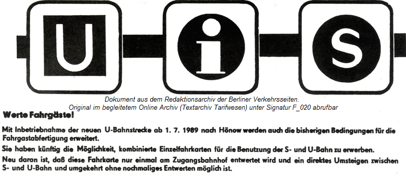 Aushang zum Kombifahrschein 1989