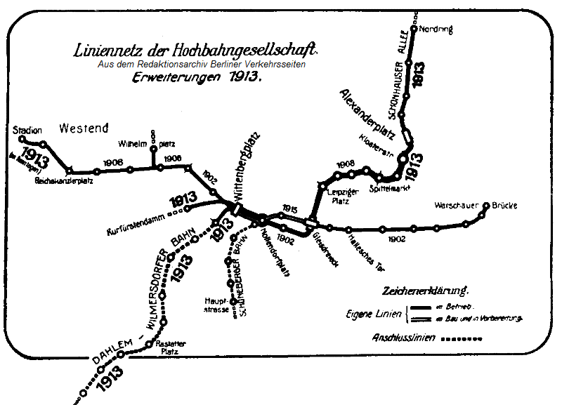 Linienübersicht der Berliner Hoch- und Untergrundbahn (1913)