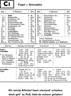 Fahrplan Linie CI von Tegel (Westsektor) ber Friedrichstrae (Ostsektor) nach Grenzallee (Westsektor) 1960