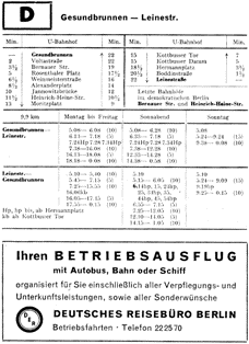 Fahrplan Linie D von Gesundbrunnen (Westsektor) ber Alexanderplatz (Ostsektor) nach Leinestrae (Westsektor) 1960