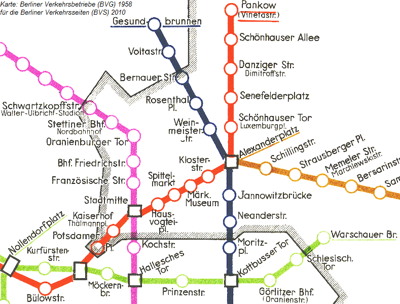 Ausschnitt U-Bahn Berlin (Netzspinne) der BVG-West (1958)