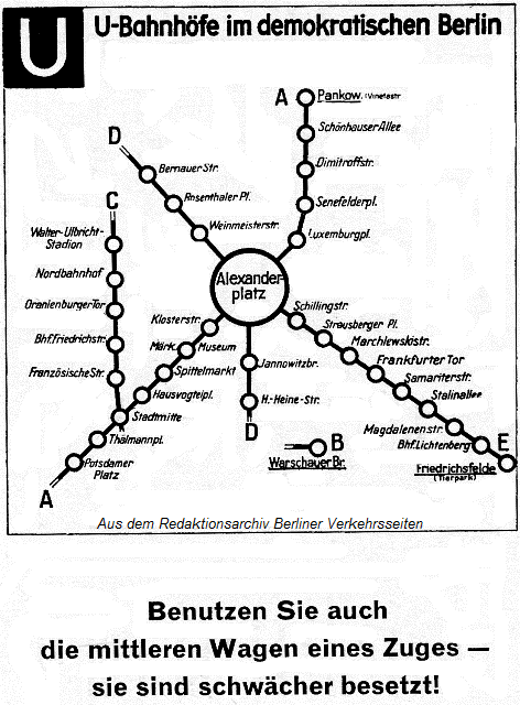 U-Bahn-Streckenübersicht der BVG-Ost (1960)