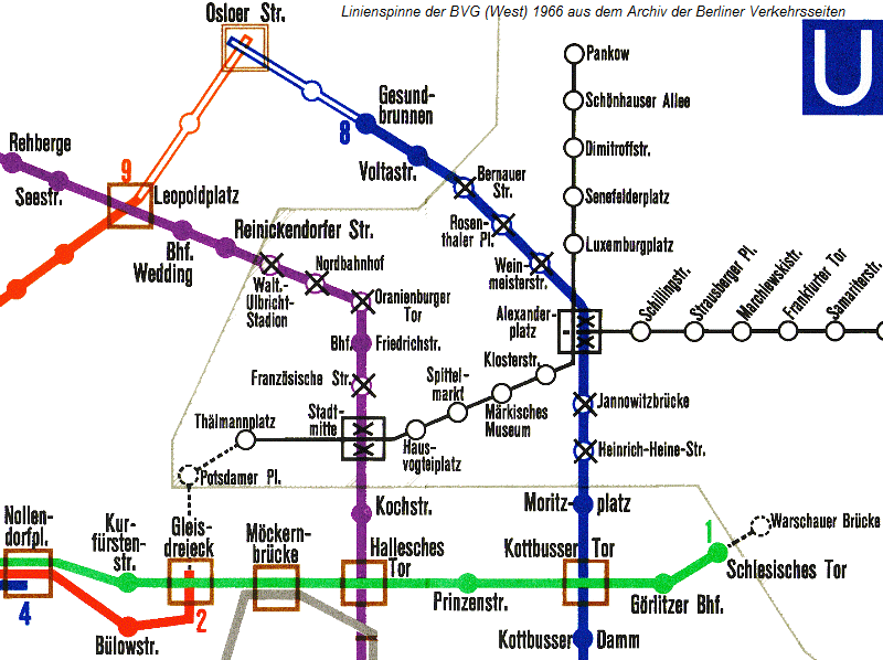 Ausschnitt aus Netzkarte 1966 BVG-West