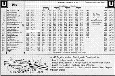 Fahrplan der Linie 6 (1989)