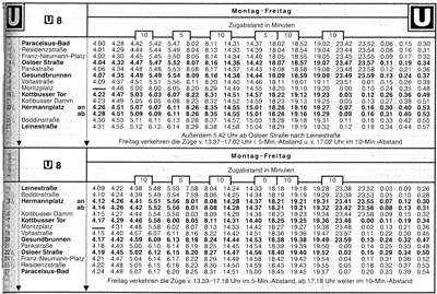 Fahrplan der Linie 8 (1989)