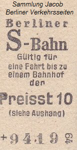 Fahrkarte der Preisstufe 10 für Mark der DDR berechtigte zur Fahrt nach Westberlin