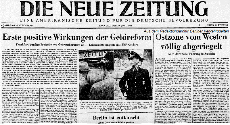 Die Neue Zeitung vom 20.6.1948 in der Westzone